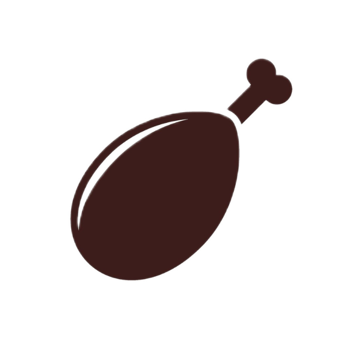 A chicken leg with a bone on a white background.