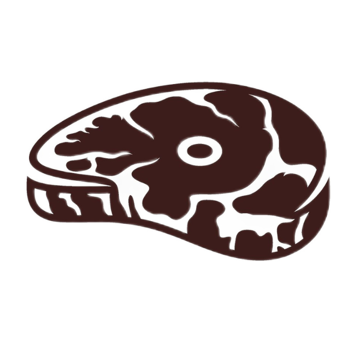 A steak with a hole in the middle of it on a white background.