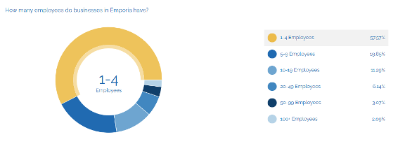 A pie chart showing the number of employees in a city