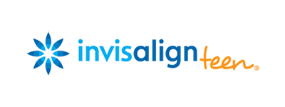 The invisalign teen logo is blue and orange with a flower in the middle.