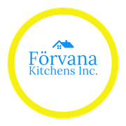 A blue and yellow logo for forvana kitchens inc.