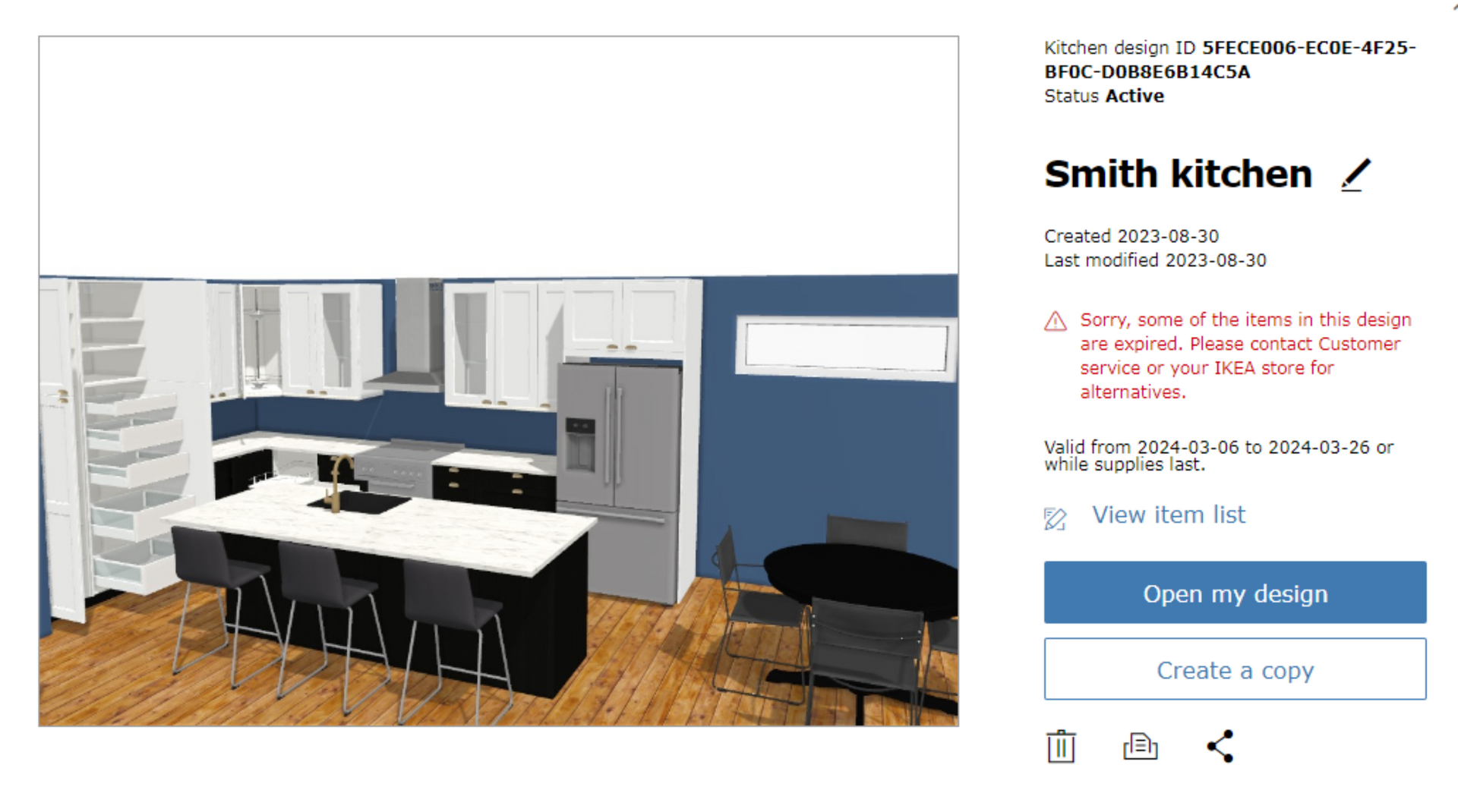 A computer generated image of a kitchen with a table and chairs.