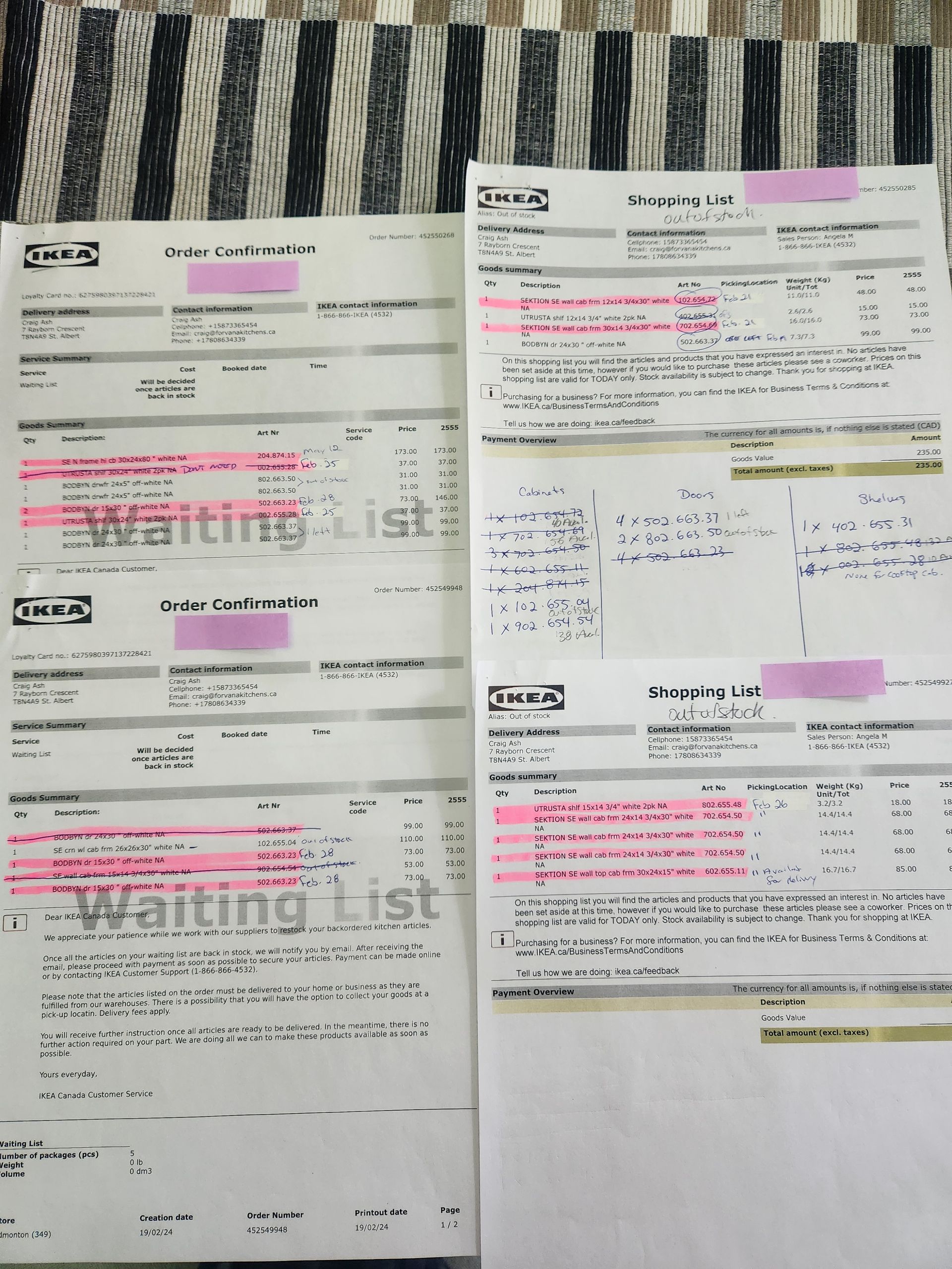 A waiting list is written on a piece of paper