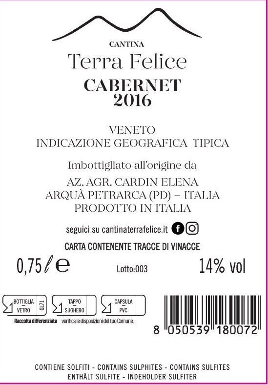 Cabernet 2016 etichetta retro