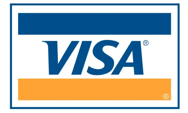 A blue and yellow visa logo on a white background
