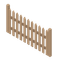 An isometric view of a wooden picket fence on a white background.