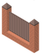 An isometric illustration of a brick fence with a metal railing.