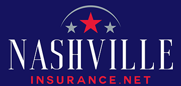 Logo for Nashville Insurance. Text in white on a blue background, with a red star and two gray stars.