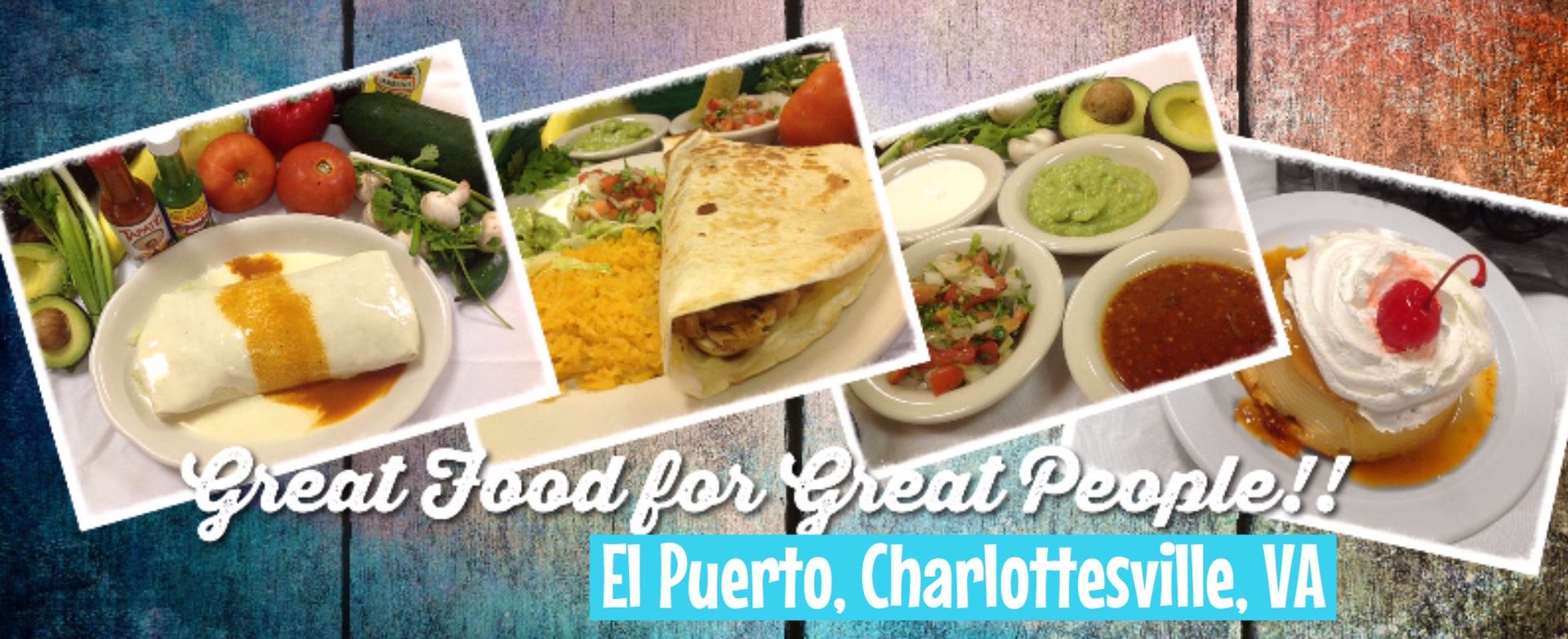Banner for El Puerto restaurant: food photos with text, 