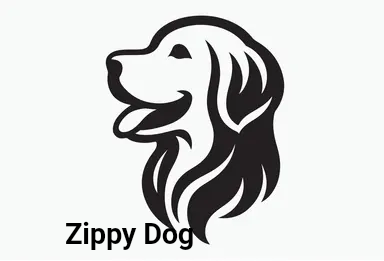 Smiling golden retriever dog logo with the text