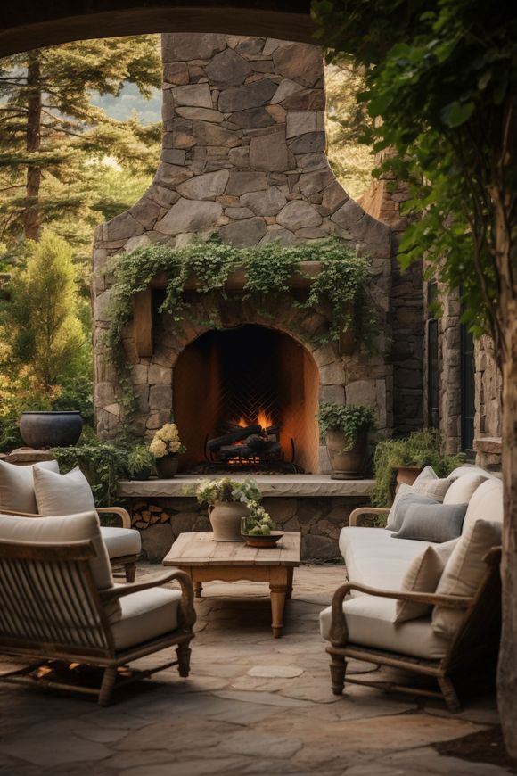 outdoor sitting area with fireplace