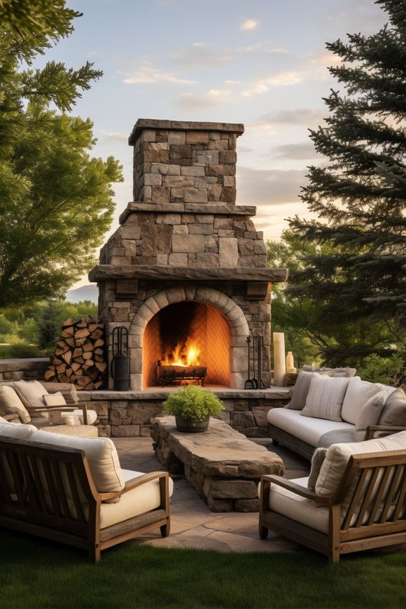 rustic outdoor sitting area with masonry work