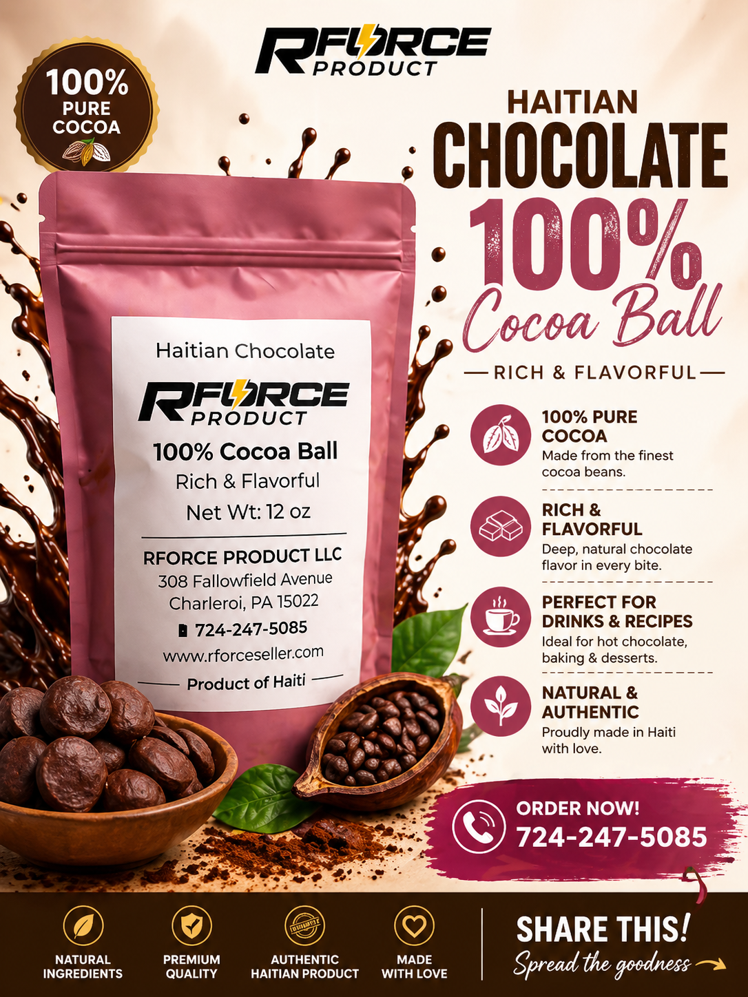 Haitian Chocolate – 100% Cocoa Balls (12 oz)