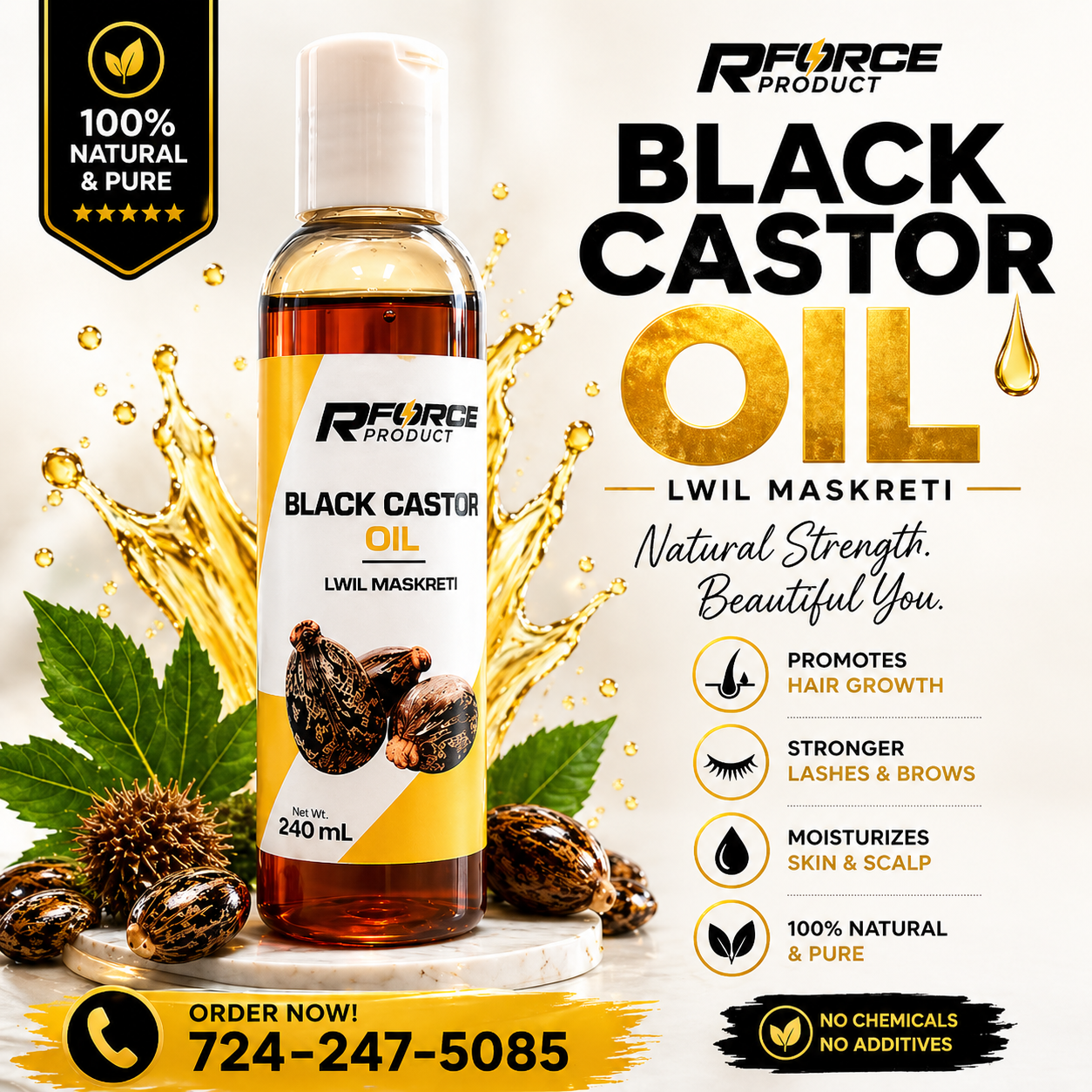 RForce Black Castor Oil – 240 ml (Lwil Maskreti)