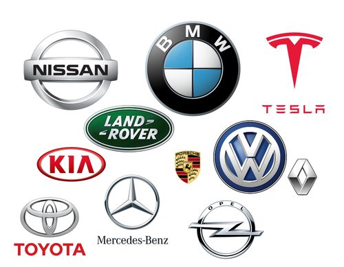 Erkende merken Nissan BMW Tesla Land Rover Volkswagen Kia Porsche Renaut Toyota Mercedes-Benz Opel