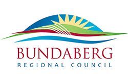 The bundaberg regional council logo is a colorful logo with a sun and waves.