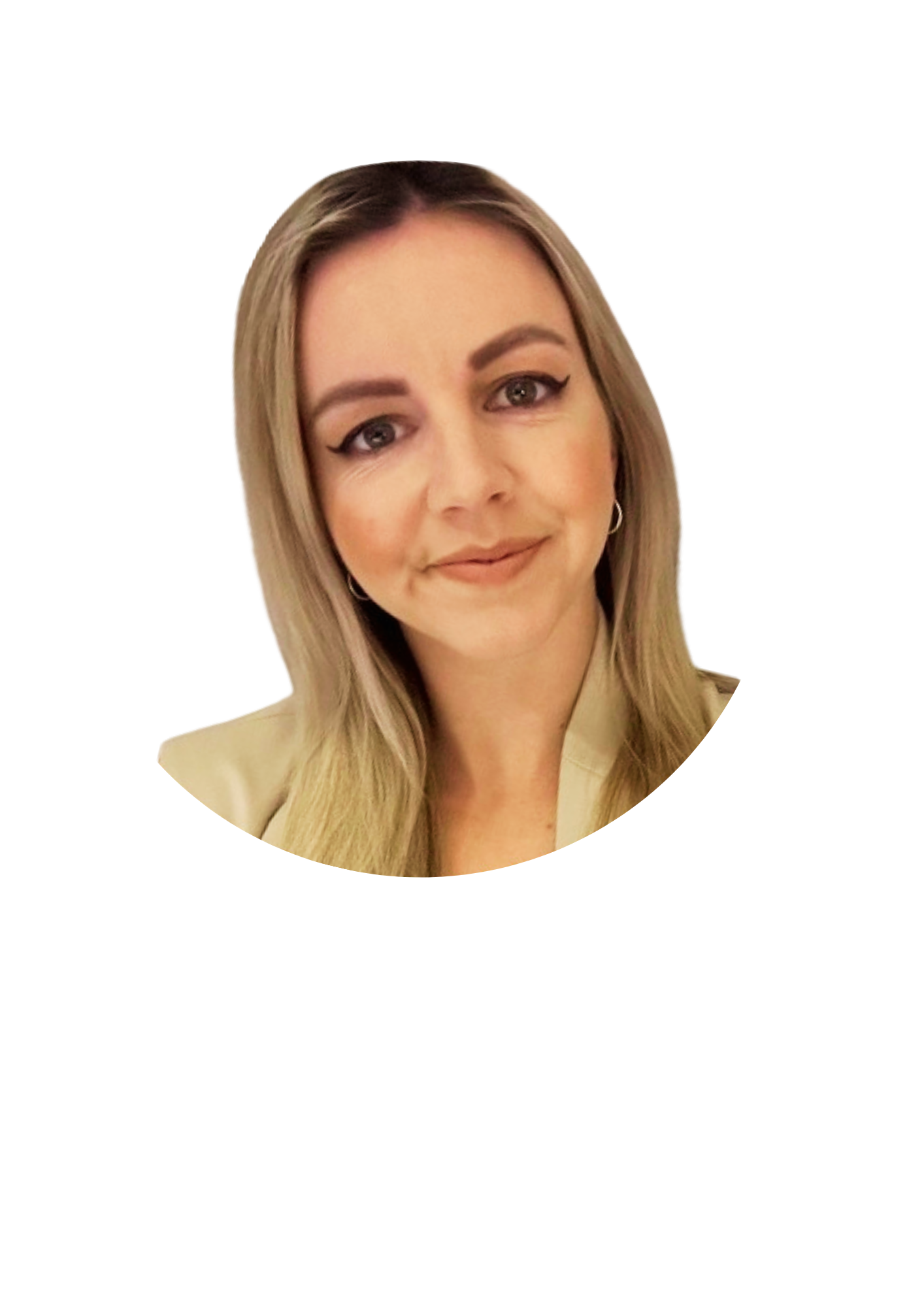 A woman in a blue and white kimono is smiling for the camera.