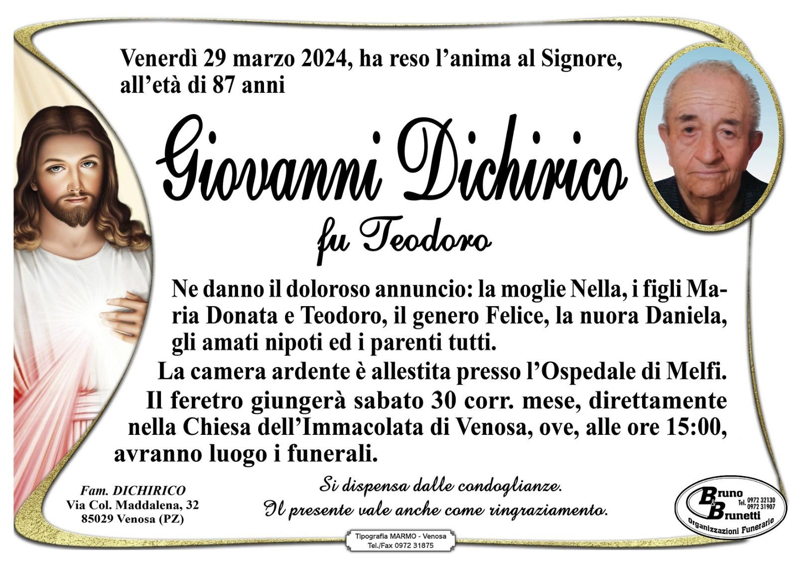 necrologio  Giovanni Dichirico