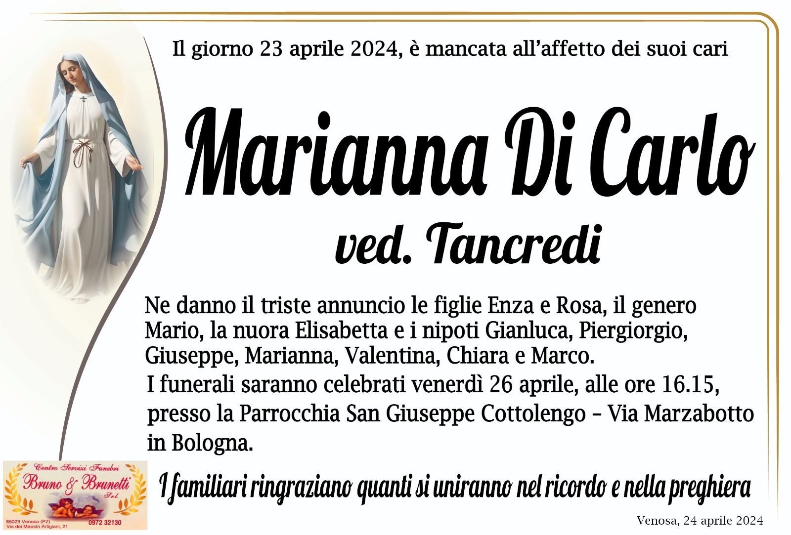 necrologio Marianna Di Carlo