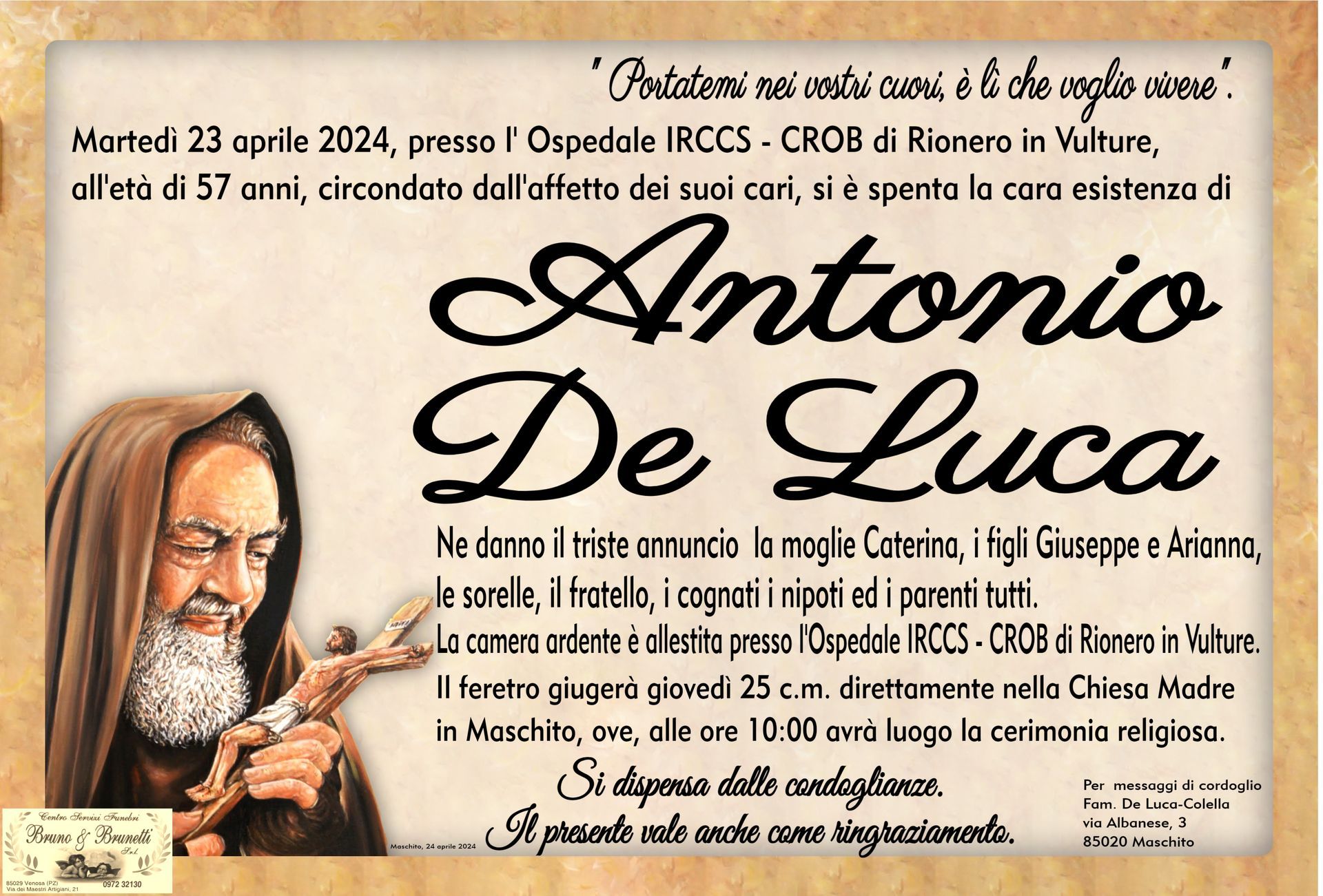 necrologio  Antonio De Luca