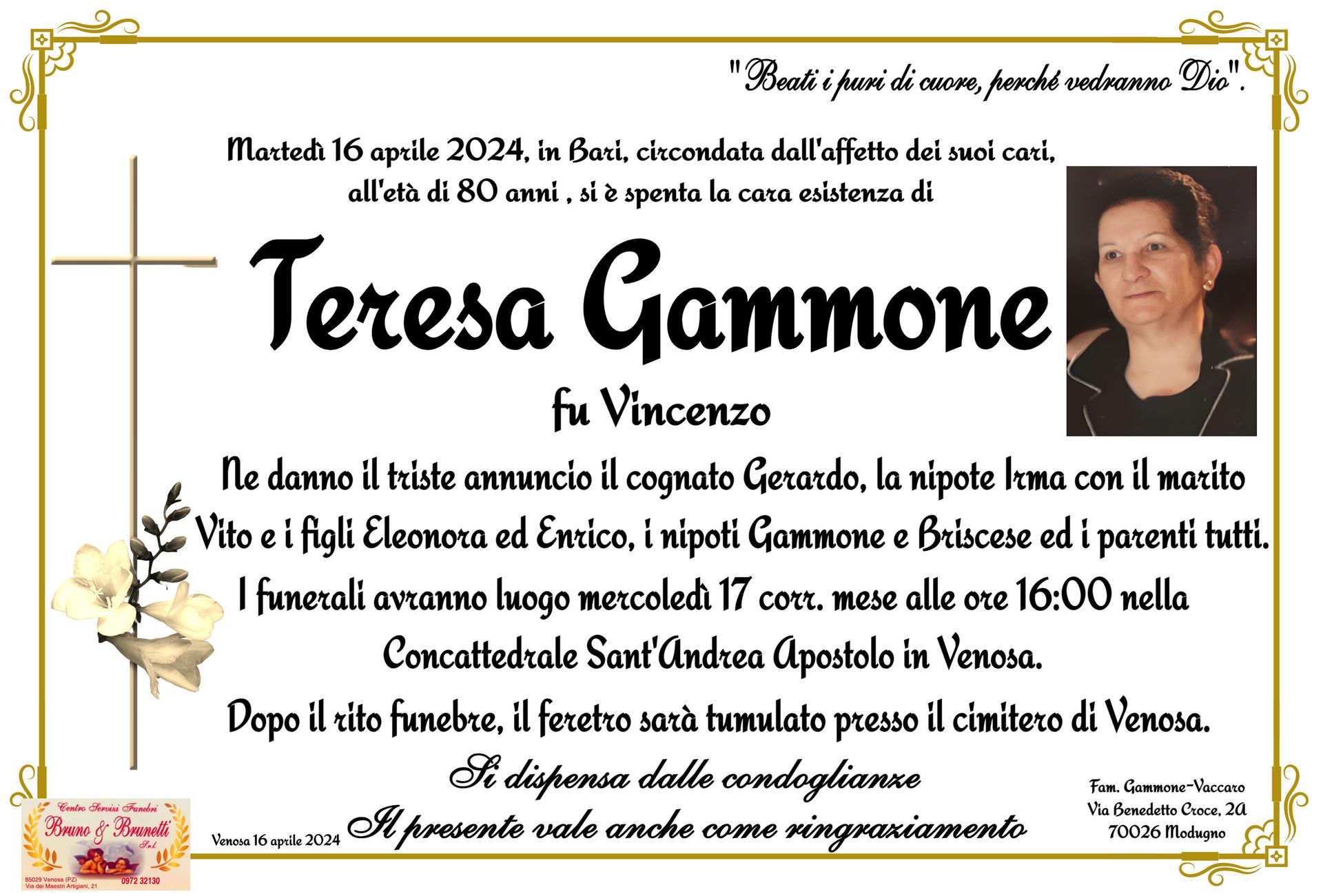 necrologio Teresa Gammone