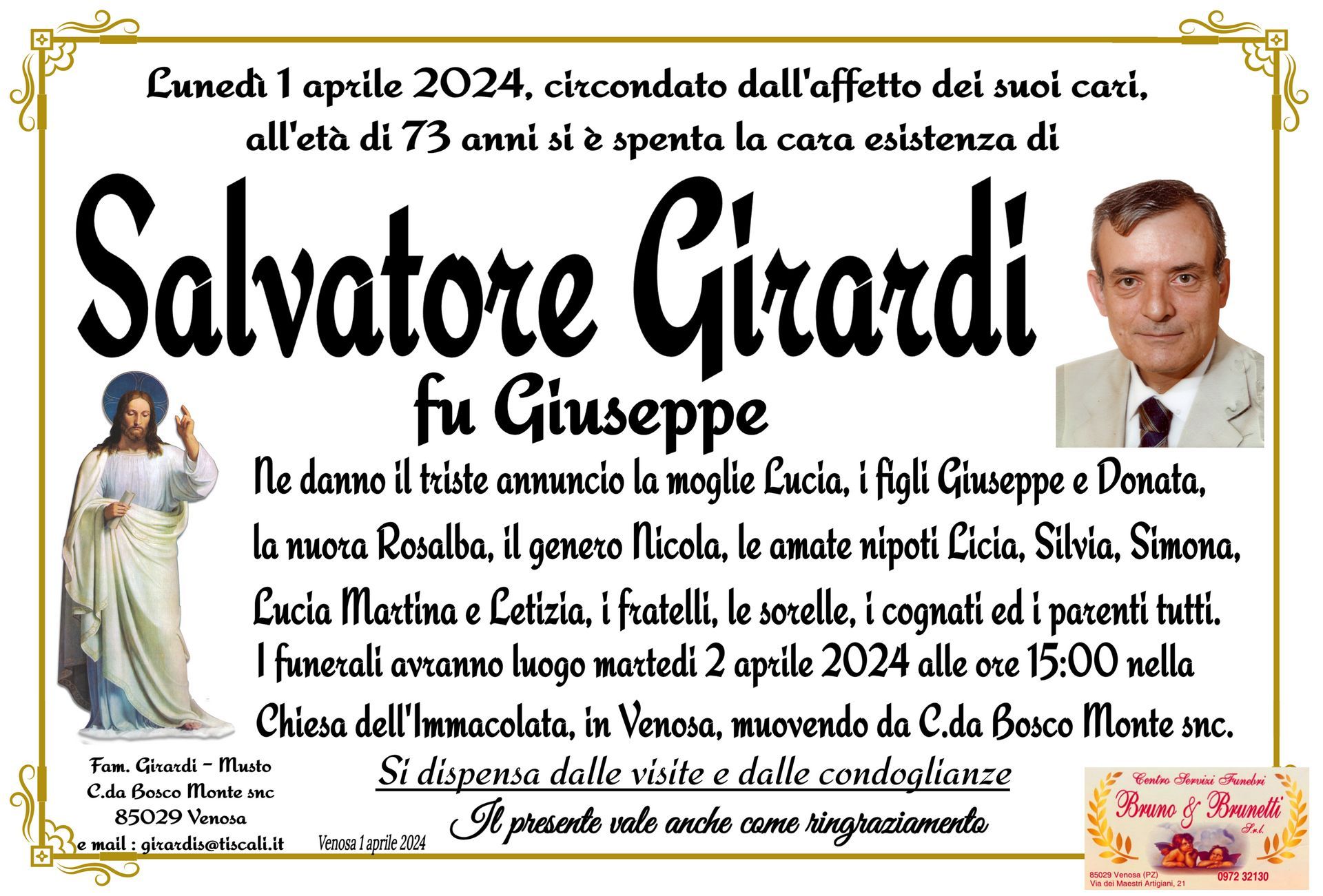 necrologio Salvatore Girardi