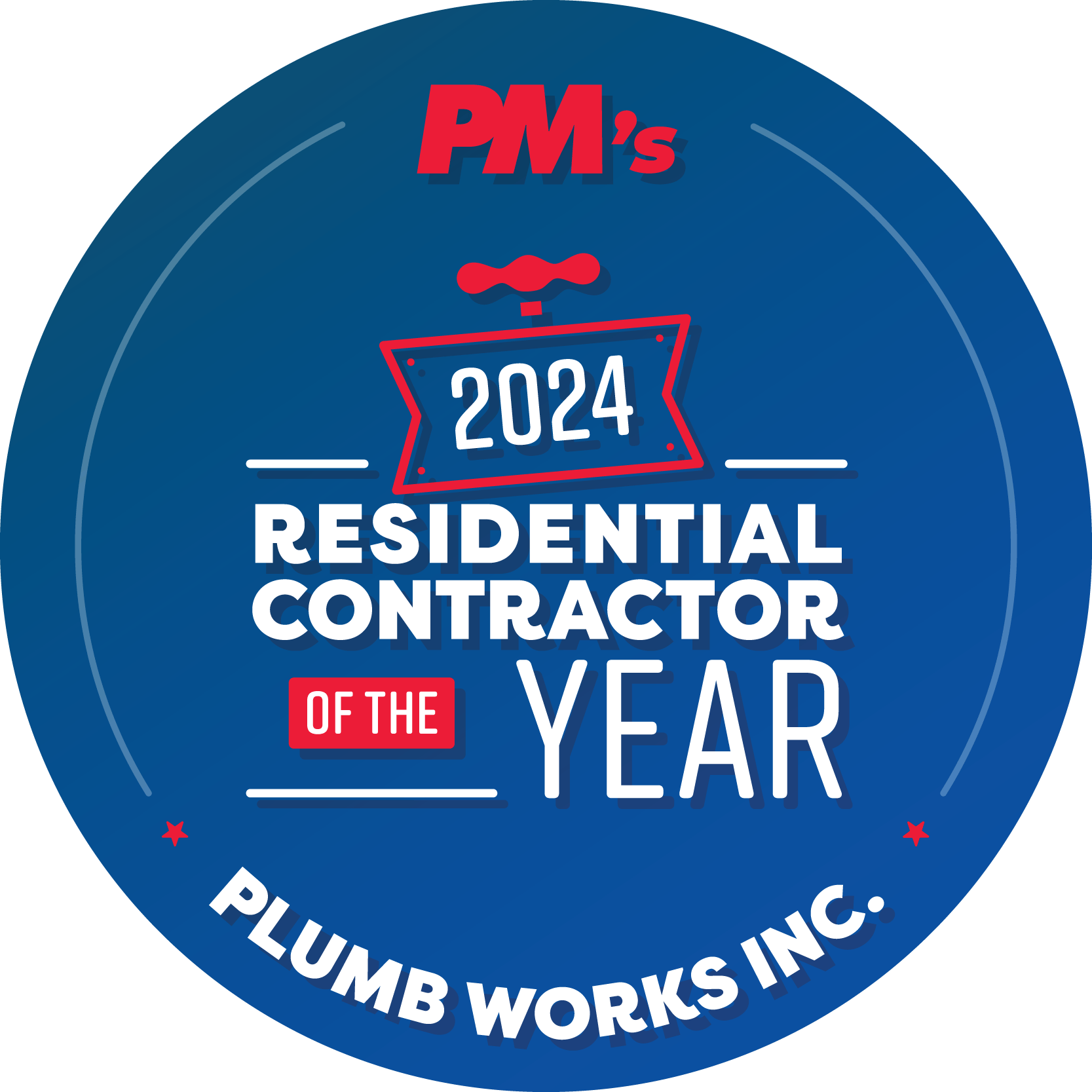 Blue and red circular logo: 