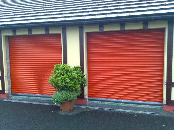 Red painted double door shutters