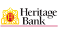 The logo for heritage bank is yellow and red.