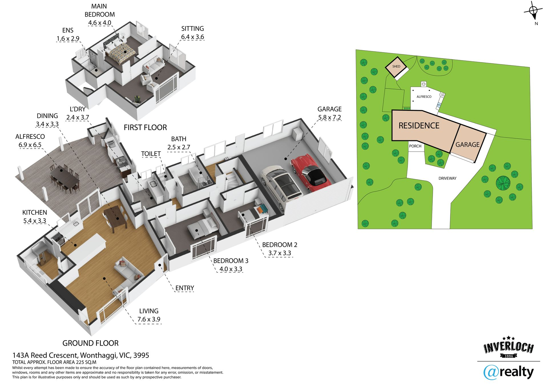 Floor plan of a house, includes ground floor, second floor, and outdoor area.