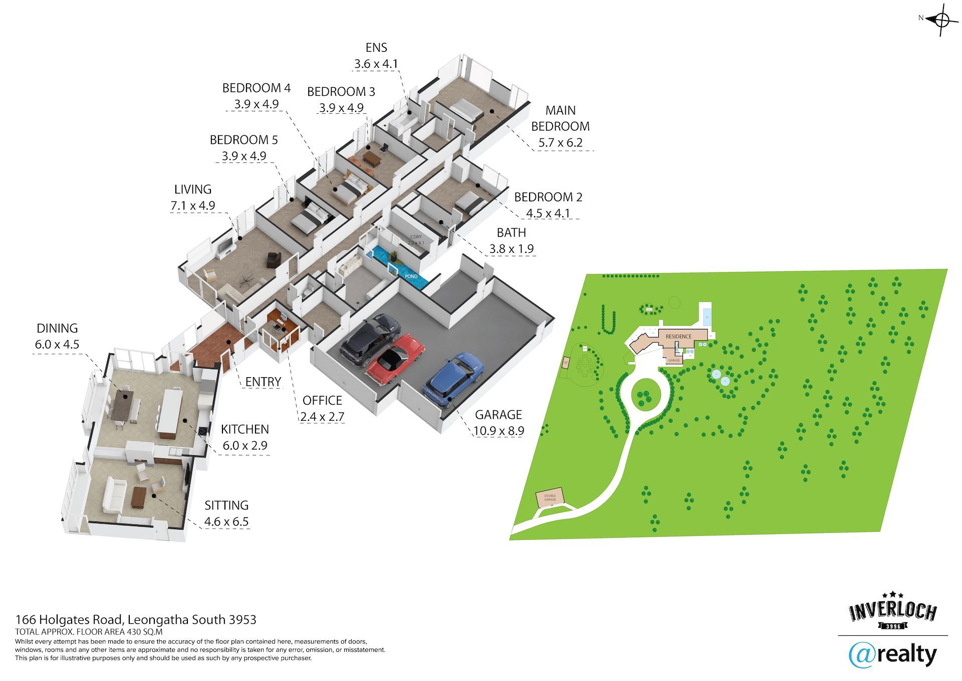 A 3d floor plan of a house next to a map of the area.