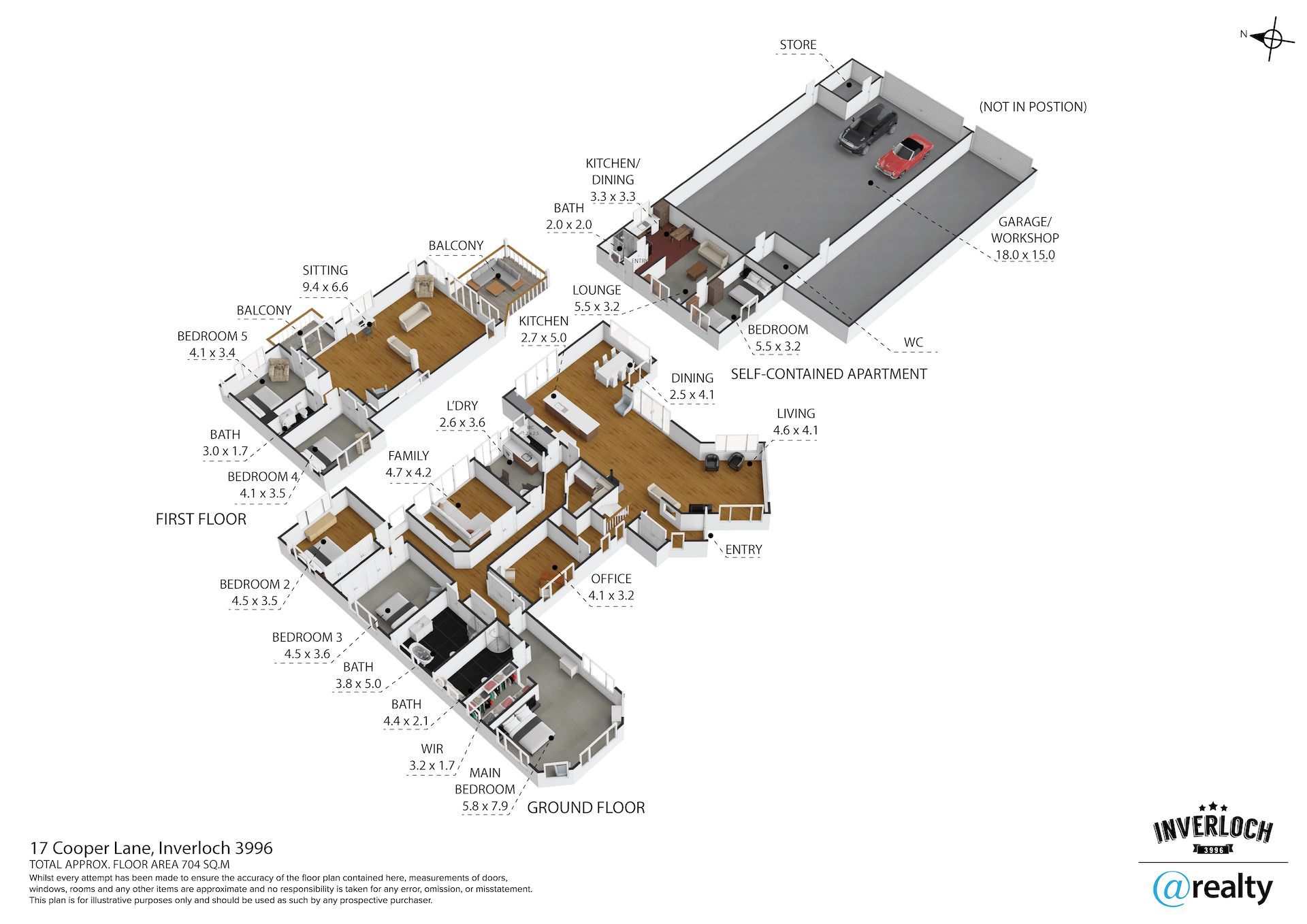 A 3d floor plan of a house with a car parked in the driveway.