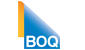 A blue and yellow triangle with the word boq on it.