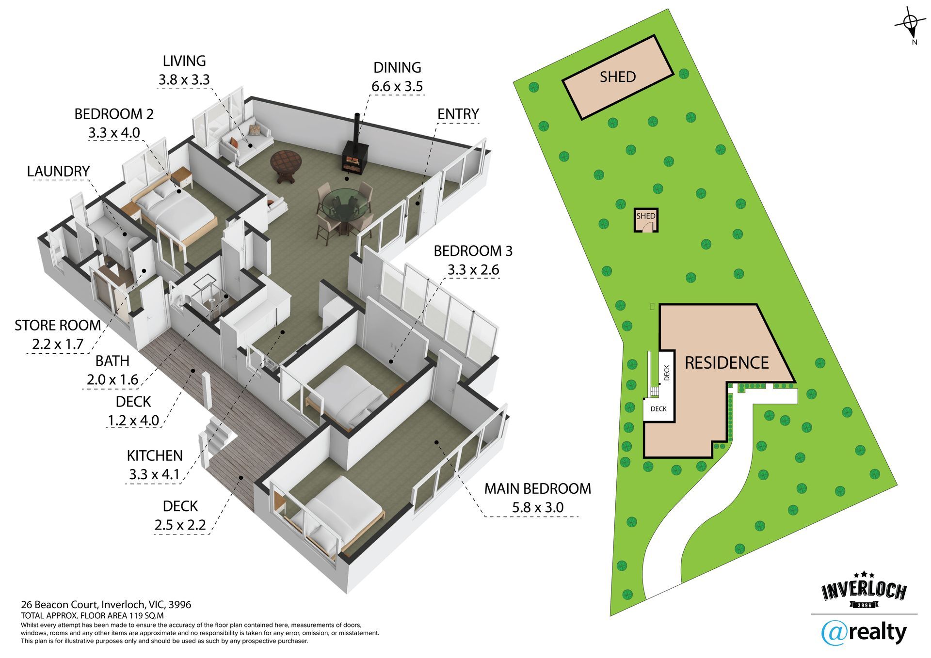 Floor plan of a house with dimensions labeled, including a yard area, surrounded by green space.https://www.26beaconcourt.com/