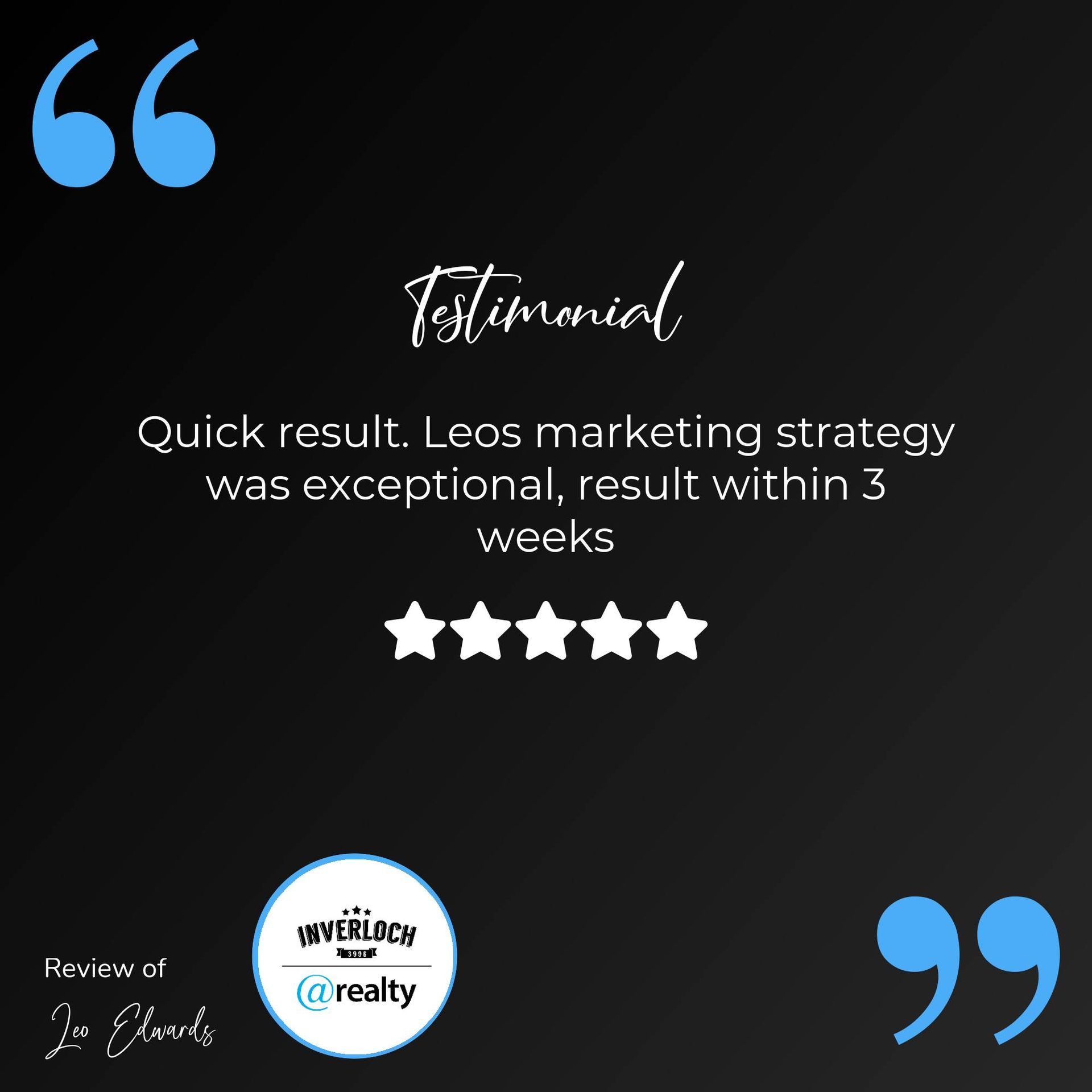 A testimonial for leos marketing strategy was exceptional , result within 3 weeks.