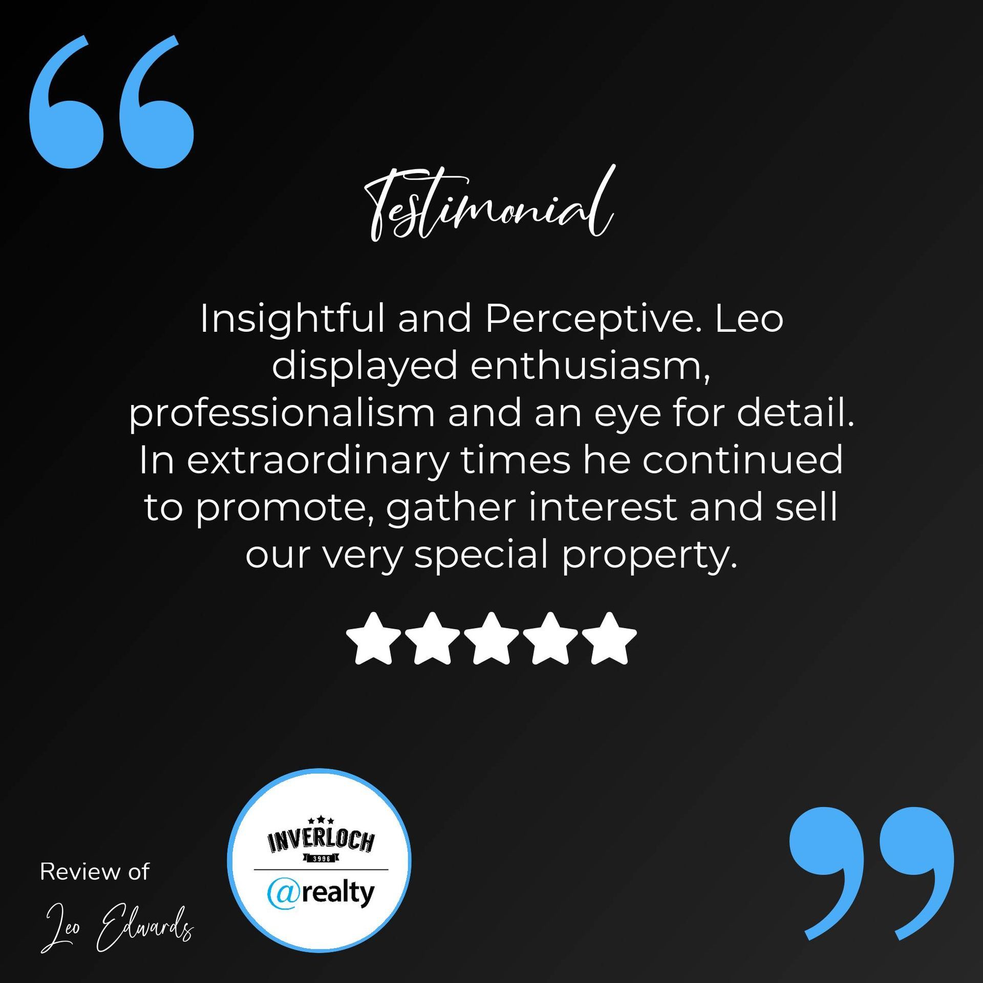 A testimonial from a client of a real estate agent.