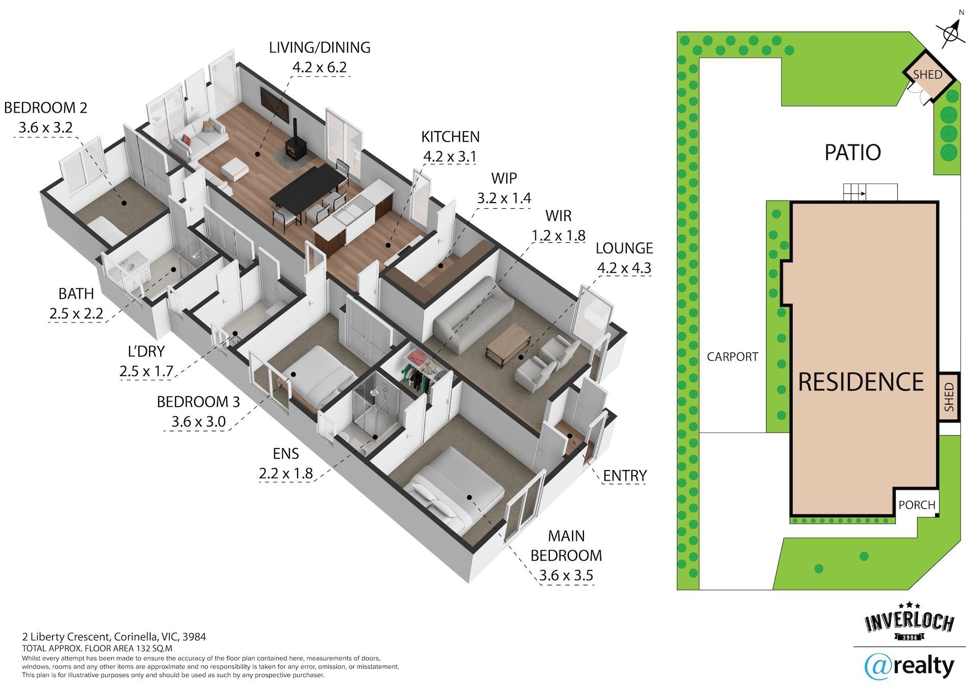 A 3d floor plan of a house with a deck