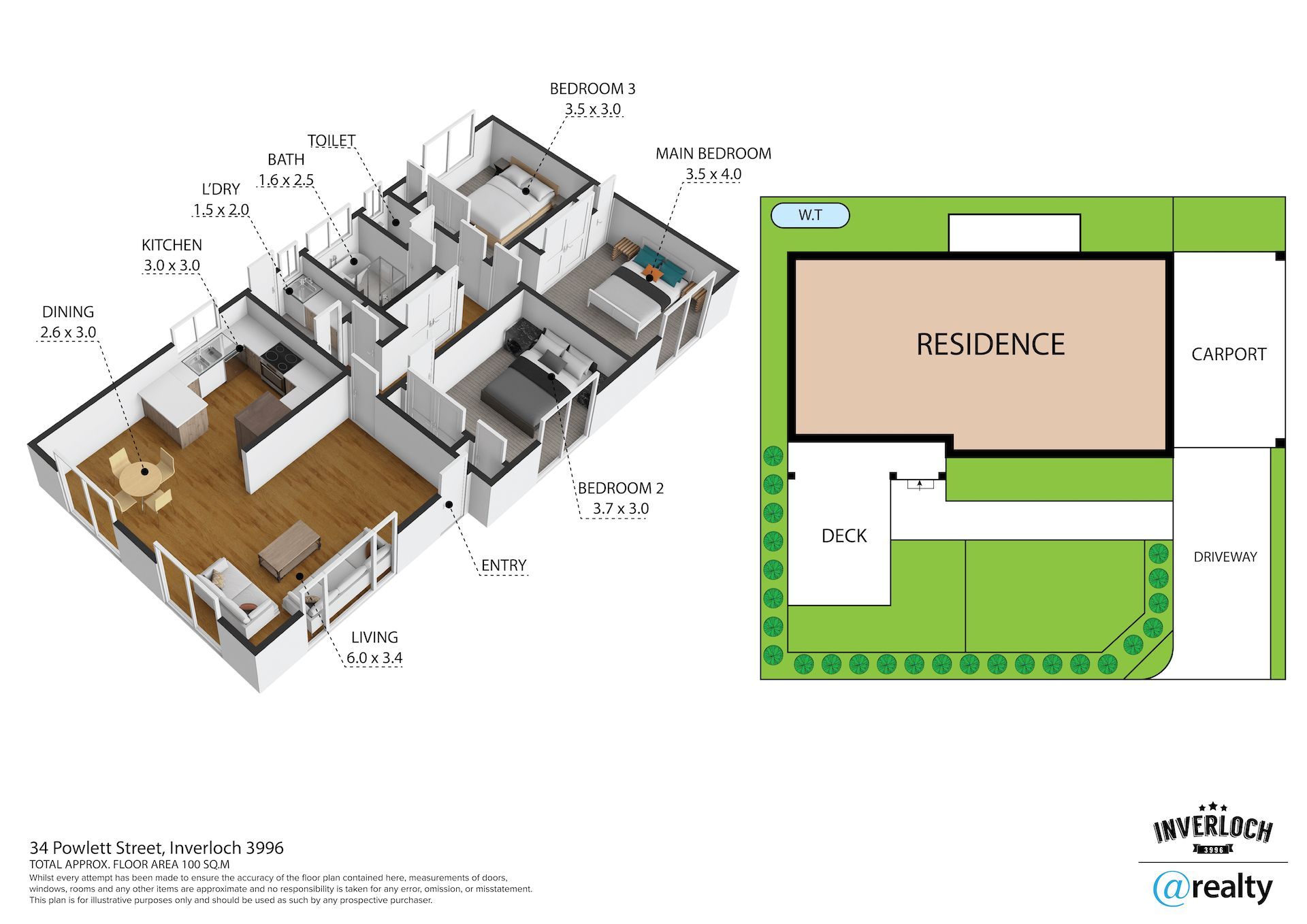 A 3d floor plan of a house with a residence in the middle.