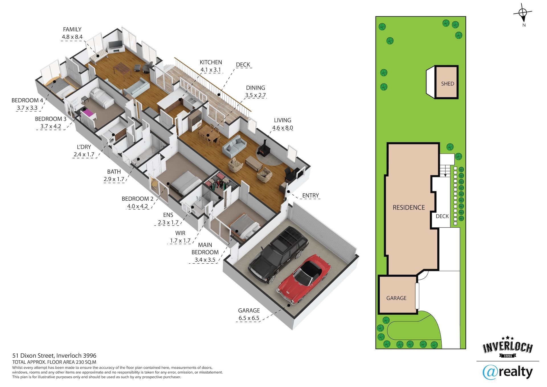 A 3d floor plan of a house with a car parked in front of it.