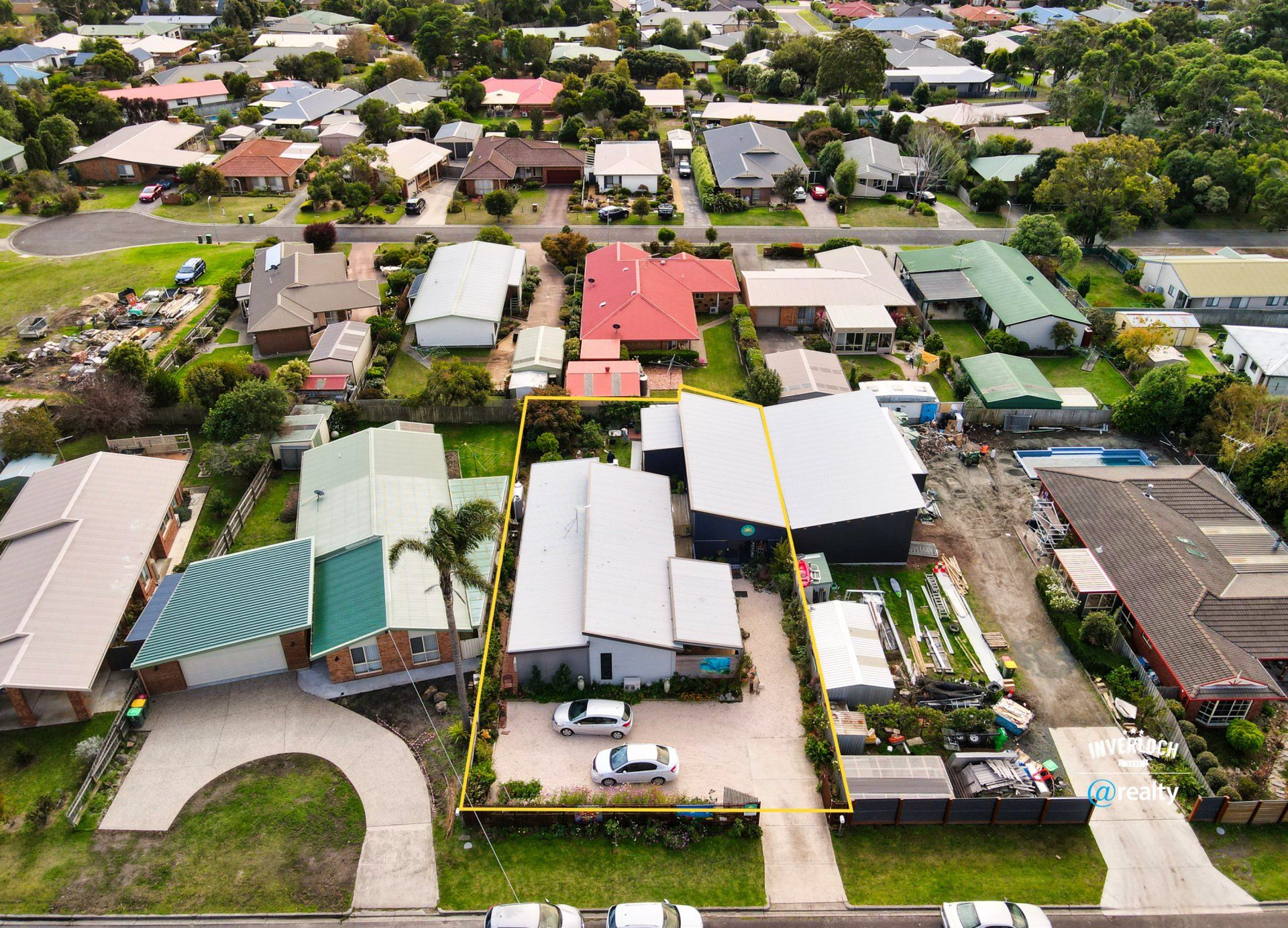 An aerial view of a residential area with lots of houses