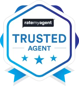 Three RateMyAgent award badges: a pink 