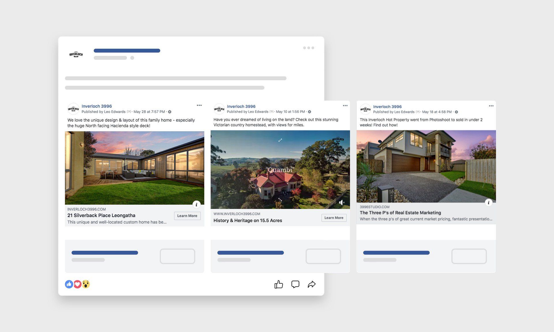 A facebook page with a bunch of pictures of houses on it.