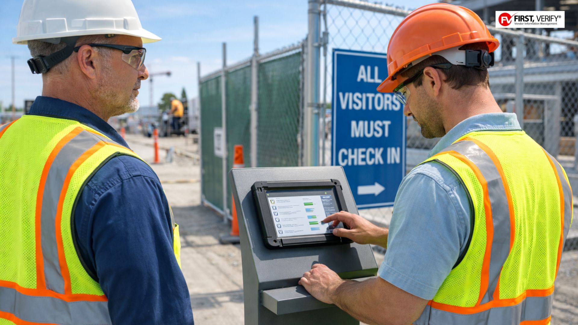Contractor check-in process at a secure construction site entrance