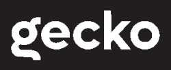 The word gecko is written in white on a black background