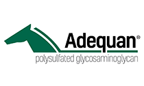 The logo for adequan polysulfated glycosaminoglycan has a horse on it.