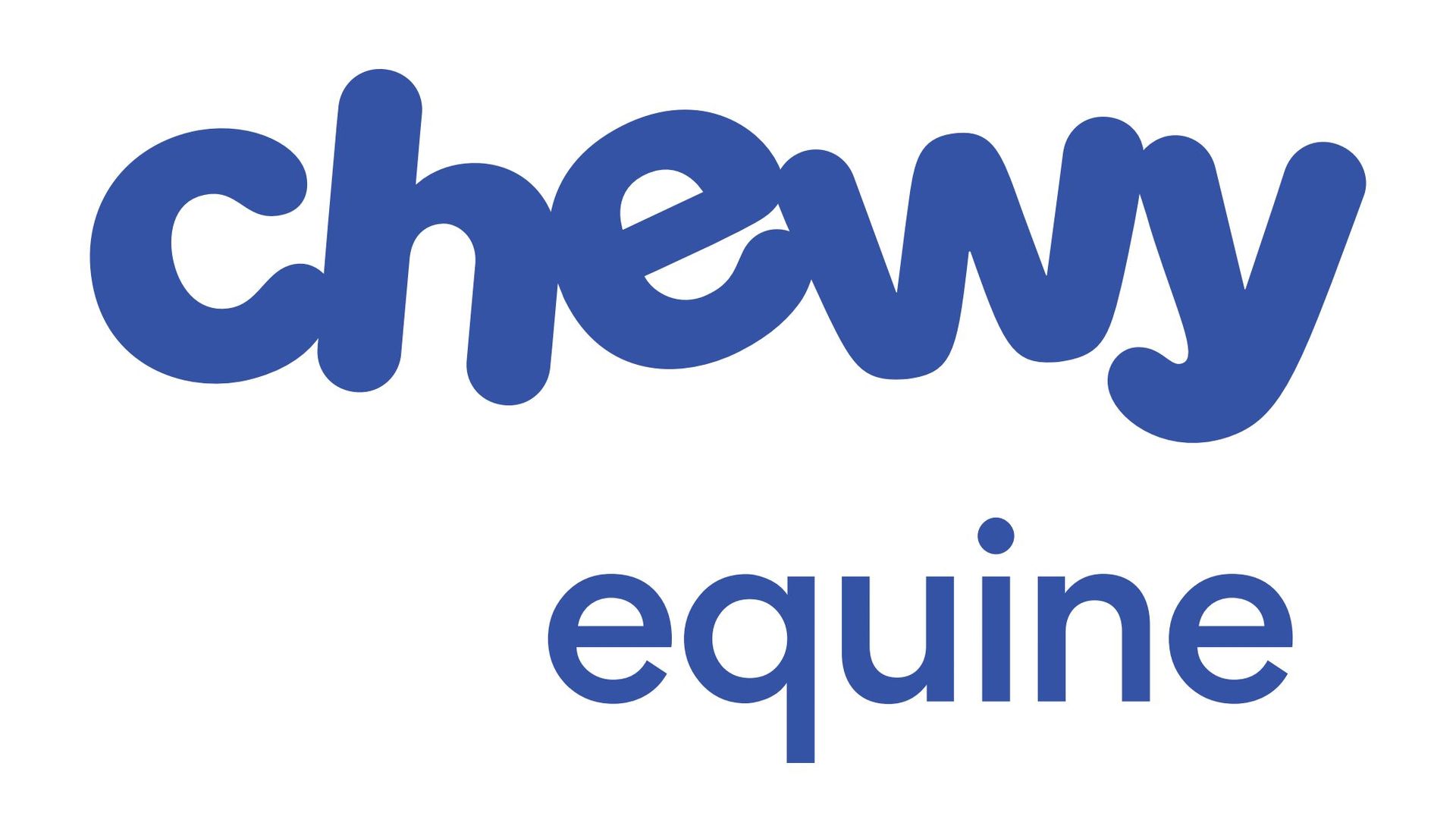 The chewy equine logo is blue and white on a white background.