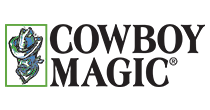 A logo for cowboy magic with a cowboy on it.