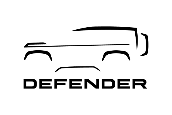 A black and white logo of a defender truck on a white background.