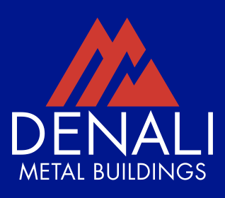 Denali metal buildings logo on a blue background