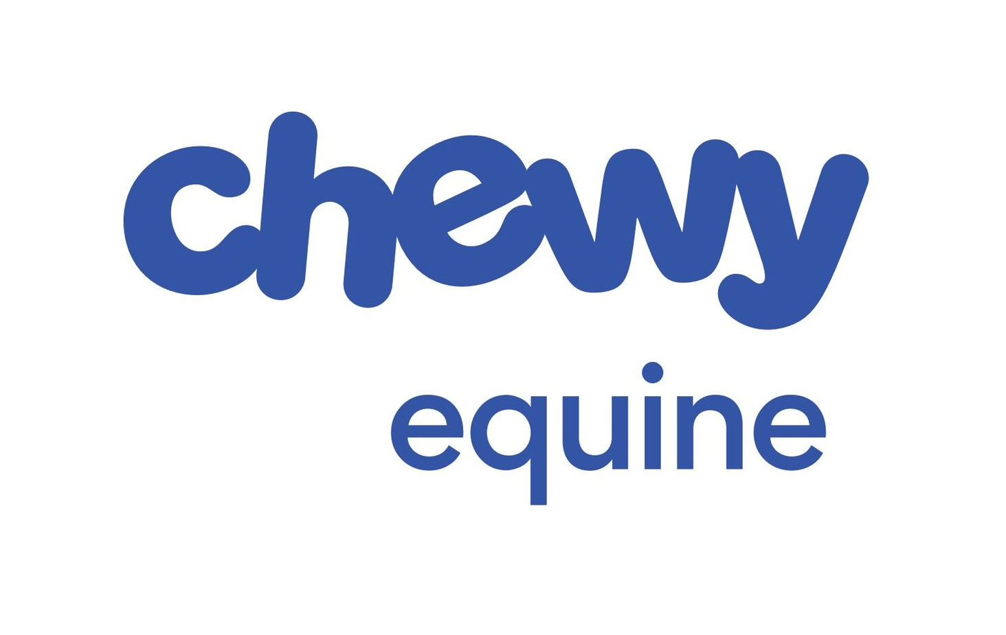 The chewy equine logo is blue and white on a white background.